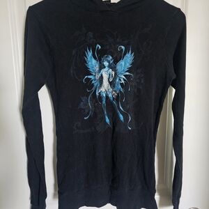 Hot Topic Black Hoodie with Blue Fairy Graphic